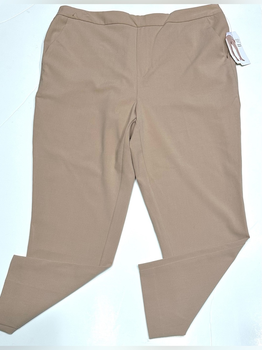NEW, Time & Tru Tapered Regular Flat Front Tan Ankle Pants Women's 16/18 X-Large - Picture 3 of 13